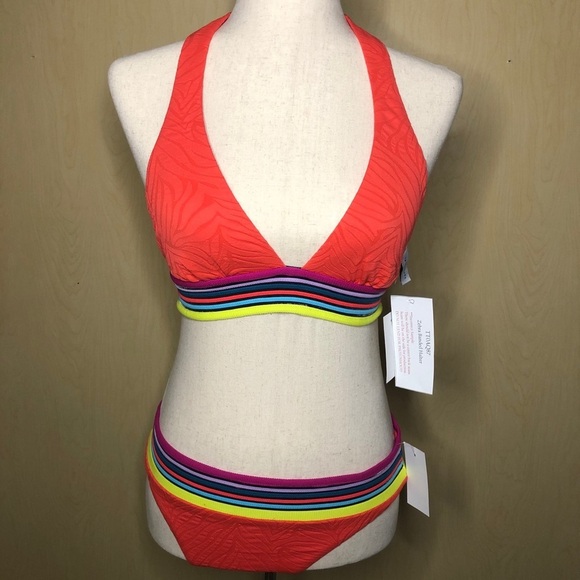 NWT Trina Turk Halter Zebra Texture Two Piece Swim - Picture 2 of 5